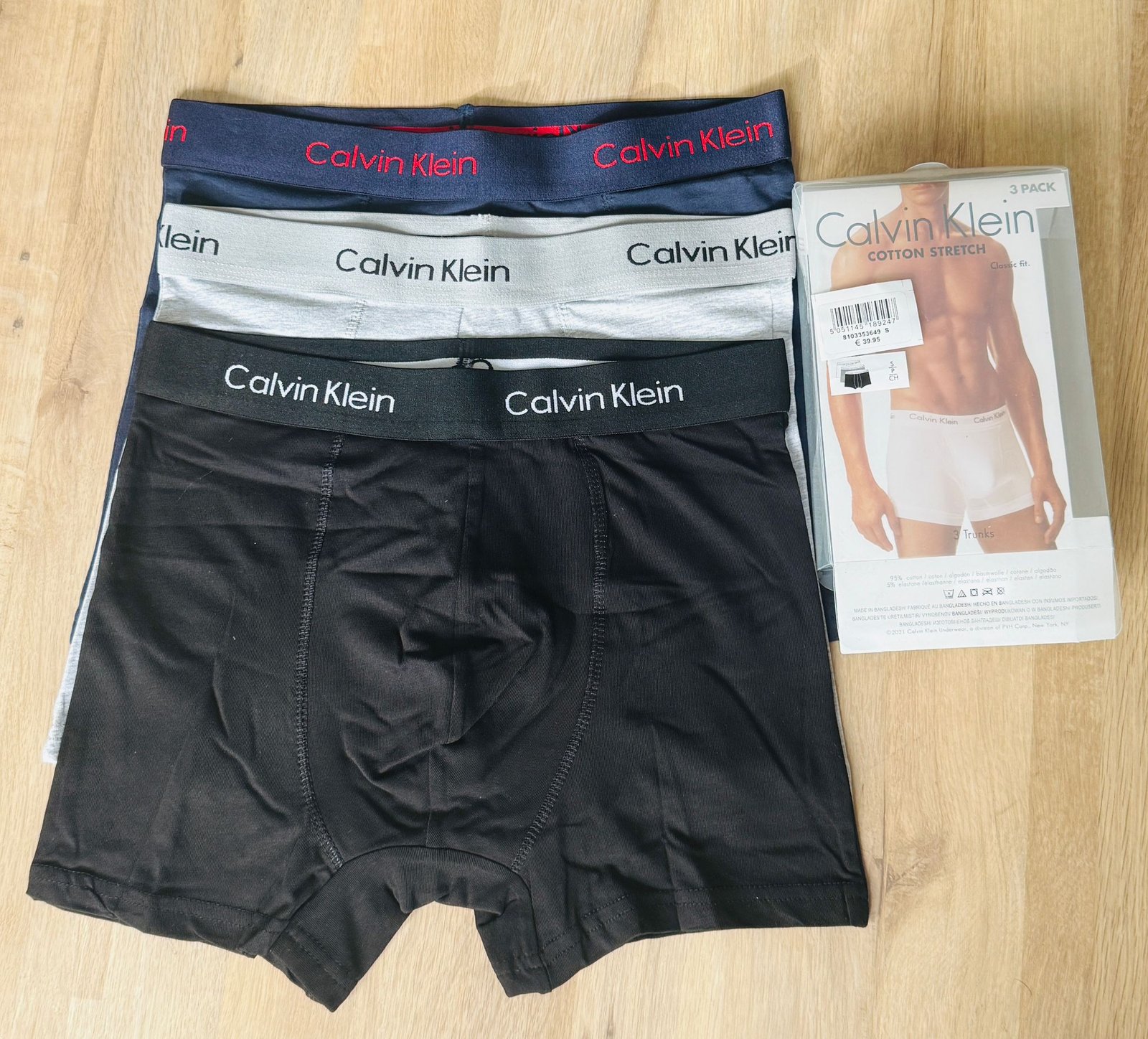 Calvin Klein Men’s Cotton Stretch Trunks – 3 Pack (Black, Grey & Navy) | Classic Fit Boxer Briefs Underwear