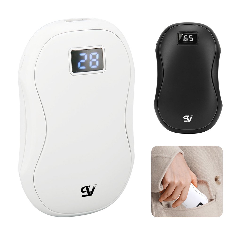 Seasonal Vibes Rechargeable Electric Hand Warmer & Power Bank, 3-Gear Heat, Digital Display, Type-C Fast Charge, 13-Hour Battery, Pocket-Sized, ABS Plastic